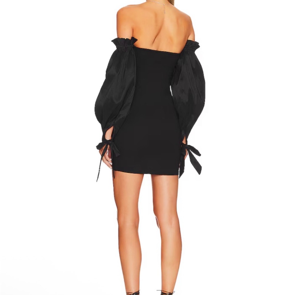 MAJORELLE Black Off-Shoulder Mini Dress with Statement Balloon Sleeves